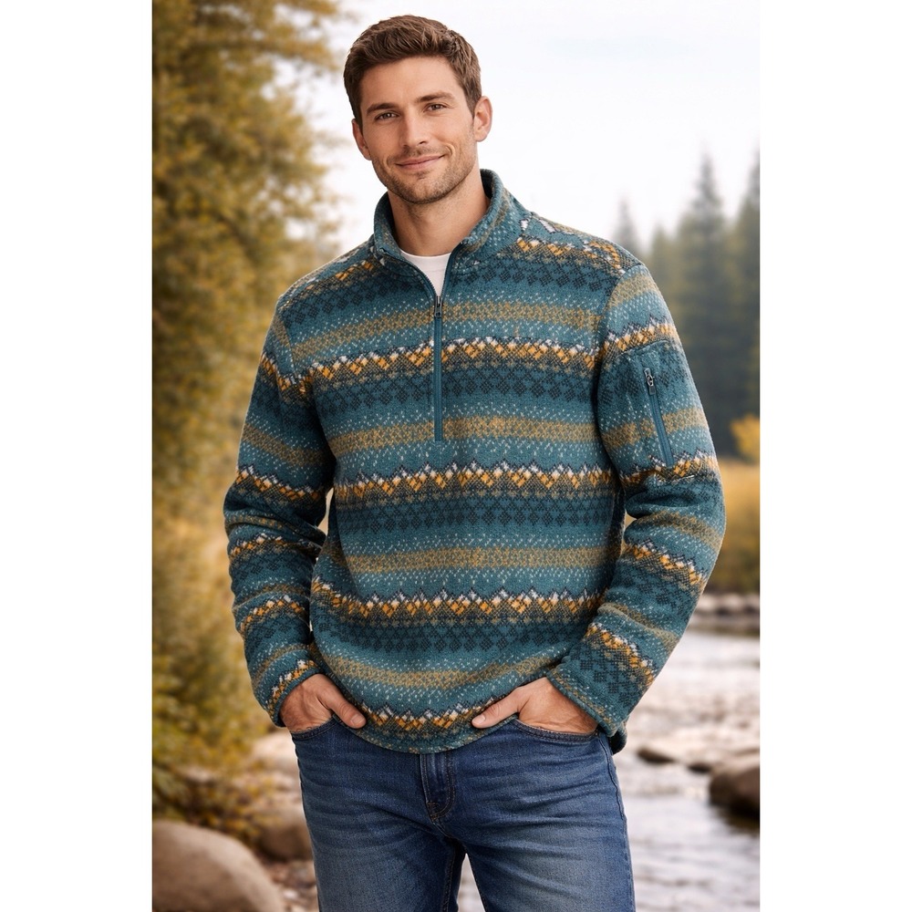 The North Face Men's Fair Isle Knit 1/4 Zip Mock Neck L Sweater Blue Yellow AB05
